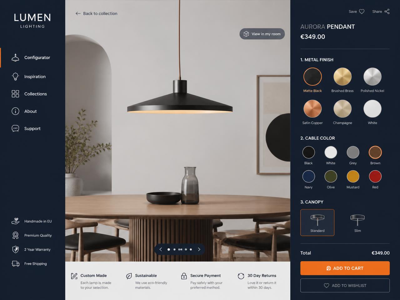 Voorbeeld van een Lampen-configurator — Socialstaff
